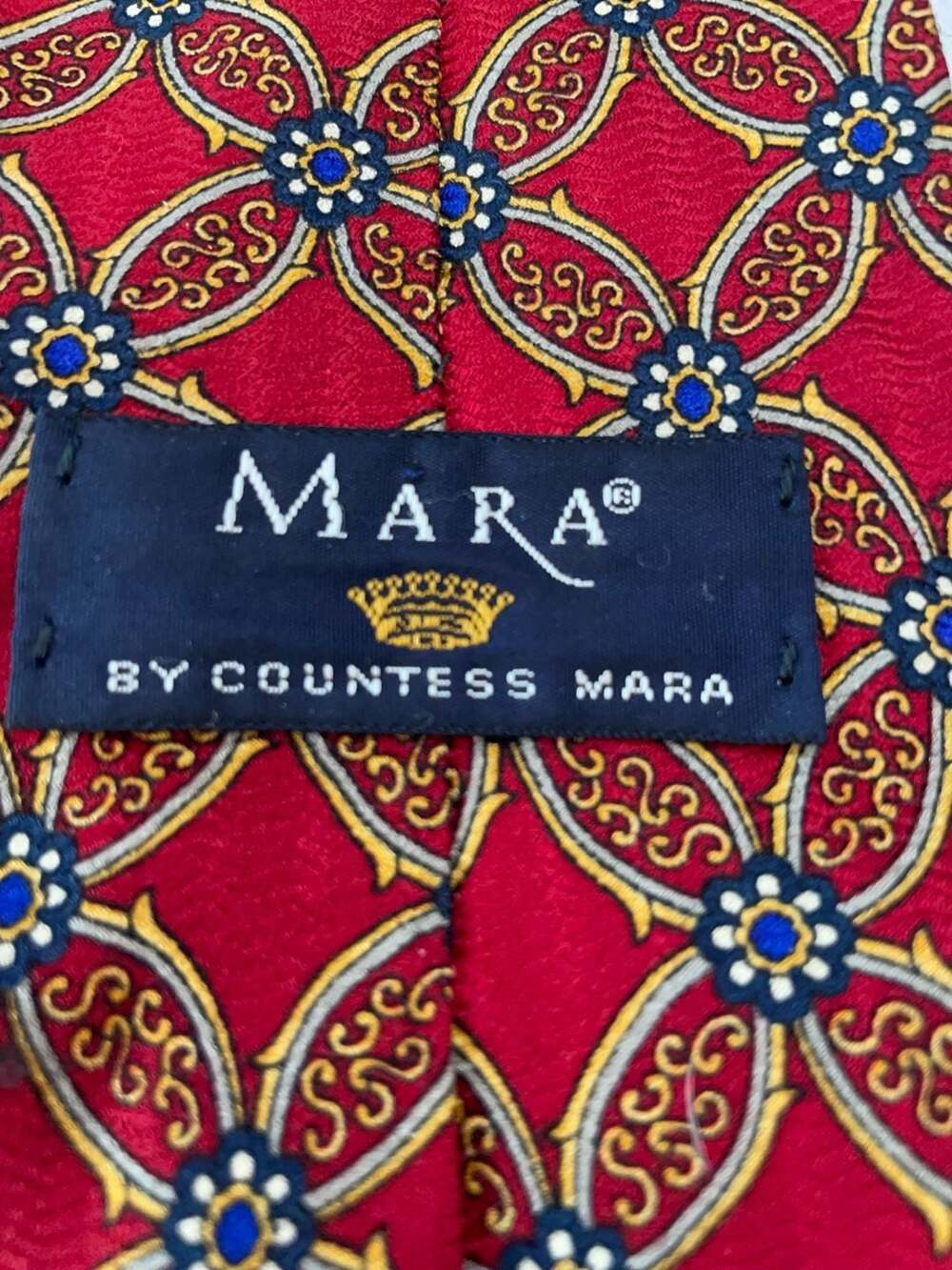 Mara by Countess Mara Vintage Men's Red Geometric Silk Necktie